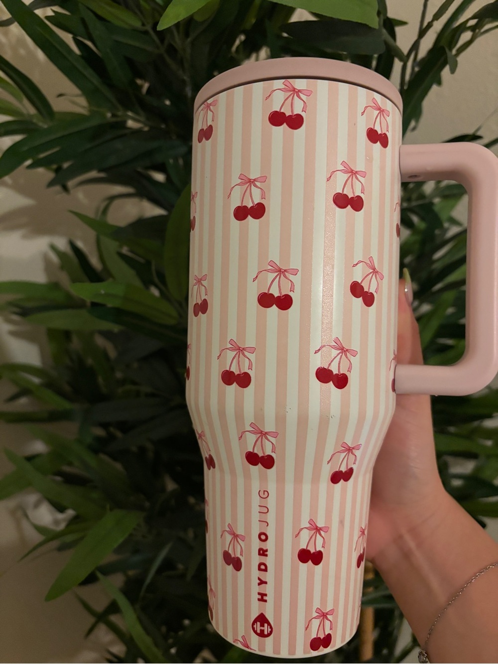 HydroJug Pink & Red Cherry Stripe Tumbler 32oz